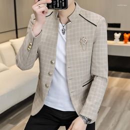 Men's Suits Fashion And Handsome Casual Boutique Stand-up Collar Small Suit Tide Brand Design Sense Plaid Zhongshan West Coat