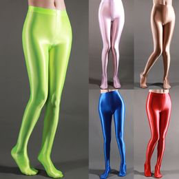Sexy Socks Satin Glossy Pantyhose Stockings Shiny Yoga Pants Leggings Sport Tight Fitness High Waist Tights 230901