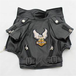 Dog Apparel Glorious Eagle Pattern Coat PU Leather Jacket Soft Waterproof Outdoor Puppy Outerwear Fashion Clothes For Small Pet XXS XXL 230901