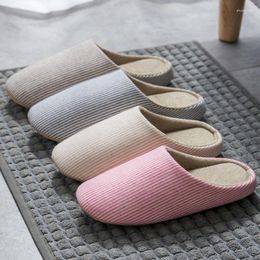 Slippers Striped Winter Home Plush Women Autumn Soft Warm Cotton Shoes Non-slip Men Slides House Indoor Flat Bedroom El