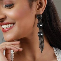 Dangle Earrings Sexy Rhinestone Black Square Stone Long Tassel Drop Dinner Jewellery For Women Crystal Geometric Charm