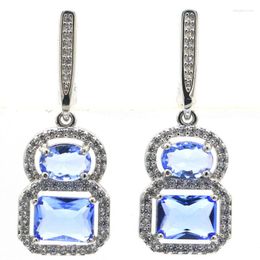 Dangle Earrings 35x13mm Pretty 6.8g Rich Blue Violet Tanzanite White CZ Women Dating 925 Silver