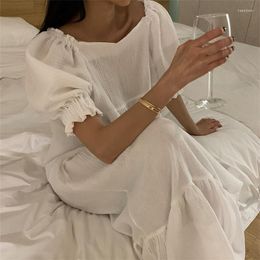 Women's Sleepwear Unikiwi Women Princess Dress Korean Style Cotton Crepe Loose Nightdress Puff Sleeves Pajamas Nightgown Soft Nightwear