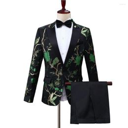 Men's Suits Chinese Style Embroidered Elegant For Men Floral Blazer Slim Fit Green Embroidery Fashion Stage Costume Homme