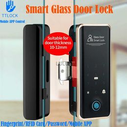 Door Locks TTLOCK Smart Lock For Glass Door Wooden Door Sliding Door Biometric Fingerprint Lock Electronic Door Lock RFID Card Lock HKD230902