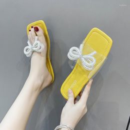 Slippers 2023 Summer Women's With Bow Decoration Fashion All-match Open-toe Temperament Flat Bottom Adult