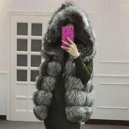 Women's Fur Hooded Faux Vest For Women Fashion Design Wholesale Supply Lady's Warm Winter Coat