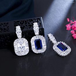 Dangle Earrings ThreeGraces Sparkling Blue Cubic Zirconia Geometric Square CZ Drop For Ladies Fashion Bridal Prom Dress Jewelry E1003