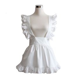 Apron Sexy Plain White Cotton Japanese Elegant Ruffled Harajuku Soft Sister Cosplay Tablier de Cuisine Short 230901