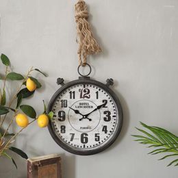 Wall Clocks Modern American Style Clock Hanging Metal Living Room Round Watches Big Silent Home Vintage Glass Reloj De Pared Decor