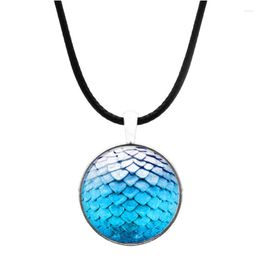 Pendant Necklaces Color Dragon Egg Time Gemstone Necklace European And American Leather Rope Collarbone Chain Wholesale