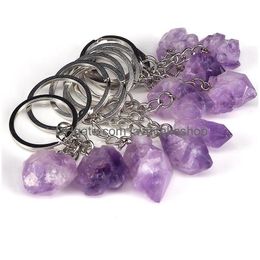 Arts And Crafts Party Favour Amethyst Key Chain Ingle Crystal Irregar Ring Mobile Phone Bag Accessories Pendant Drop Delivery Home Gard Dhqz3