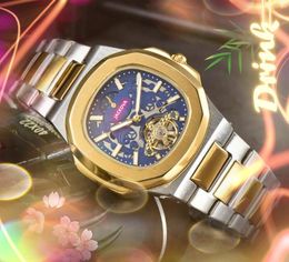 Real Mechanical Automatic Date Men Watches Luxury hollow skeleton super lumious Clock stainless steel Popular business casual Watch Montre de luxe Gifts