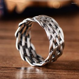 Cluster Rings Real S925 Sterling Silver Men Women Gift Lucky Retro 10mm Width Braided Band Ring 7g/ US Size 7-13