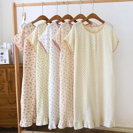 Women's Sleepwear Sweet Cotton Nightgown Summer Dress Short Sleeve Nightdress Floral Printing Loose Night Women