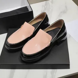 Chanells Thick Channel Shoes Casual Best Quality Women Designer Dress Shoe Sole Dual Colour Splice Lefu Shoes Lacquer Leather Flat Bottom Party Brand Shoe