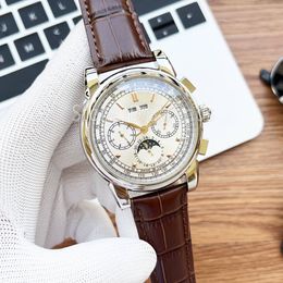 New Top Fashion Automatic Mechanical Self Winding Watch Men Silver Dial 41mm Classic Design Moon Phase Wristwatch Casual Leather Strap Clock 562N