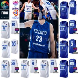 Print World Cup 2023 Basketball Finland Jerseys 19 Elias Valtonen 1 Miro Little 20 Madsen 34 JACOB GRANDISON 35 Ilari Seppala 9 Sasu Salin National Team With FIBA