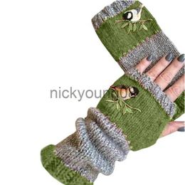 Five Fingers Gloves Five Fingers Gloves Winter Wrist Warmers Women Fingerless Arm Short Knitted Half Mittens Warm Texting Gl x0902