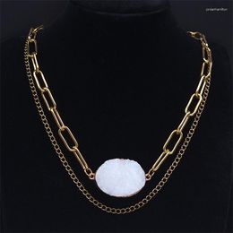 Pendant Necklaces Vintage White Natural Crystal Multi Layer Necklace Gold Colour Stainless Steel Choker Bohemian Jewellery For Women NB76S0