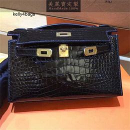 kellyity Kelli Bags Handmade 5A Full Pure Alligator Skin Mini Bag Generation Womens Hand Single Messenger Black Have EFAP