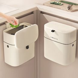 Waste Bins 10L Wall Mounted Hanging Trash Bin For Kitchens Cabinet Door With Lid Kitchen Garbage Can Counter 230901