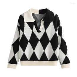 Women's Sweaters Knitted Women Long Sleeve Slim Pullover Female Winter Argyle Clothes Jumper Ladies Casual Fashion Chic Knitwear F12