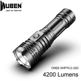 Torches Super Powerful Led Flashlight CREE XHP70 LED High Power 4200lm Lamp Torch 26650 battery Waterproof Light for Outdoor Camping HKD230902