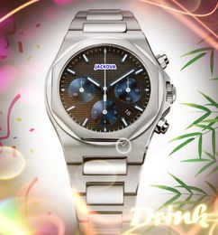 Super Auto Date Full Functional Stopwatch Watch Hip Hop Mens Calendar Quartz Movement Clock Solid Fine Stainless Steel Colorfull Shinning Dial Watches Gifts