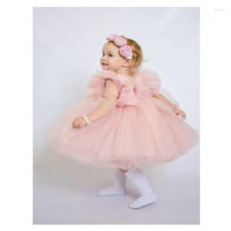 Girl Dresses Baby Baptism Lovely Flower Dress Pink Layered Tulle Sparkly Wedding Elegant Child's First Eucharist Birthday Party