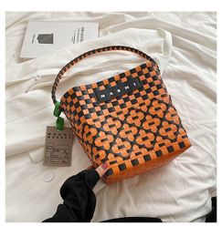 Shopping Bags Luxury design vegetable basket woven shopping bag charity show color matching portable beach holiday women 230901