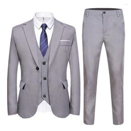 Men's Suits (Jacket Pants Vest) Business Formal Suit Slim Fit Three Piece Set Autumn/Winter Wedding Dress Blazer Clothing