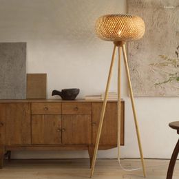 Floor Lamps Vintage Handmade Bamboo Woven Led For Living Room Sofa Side Standing Lamp Bedroom Bedside Light Study Reading Lights