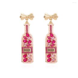 Dangle Earrings Luxury Colourful Crystal Bow Wine Bottle Drop Women's Metal Drip Oil Beaded Champagne Pendant