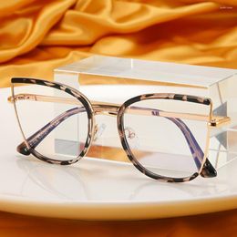 Sunglasses TR90 Oversized Cat Eye Glasses Frame Women Clear Lens Metal Anti Blue Light Female Eyewear Accessories Black Leopard