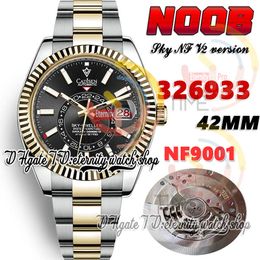 N V2 42mm Sky nf326933 A9001 Complication Calendar Automatic Mens Watch Fluted Bezel Black Dial Stick Markers Two Tone 904L Steel Bracelet Super eternity Watches