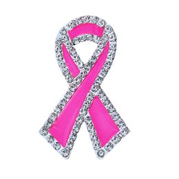 10 Pcs/Lot Pink Enamel Clear Rhinestone Brooches Ribbon Shape Breast Cancer Awareness Medical Butterfly Pins For Nurse Accessories