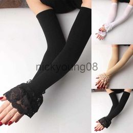 Five Fingers Gloves Five Fingers Gloves Silk Lace Sleeve Elastic Fingerless Driving Bike Mittens Cover Scar Shading Women Summer Sunscreen Long Arm Tricolour x0902