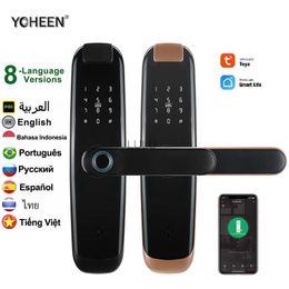 Door Locks Digital Door Lock Electronic Keyless Fingerprint Smart Handle Lock Tuya App Unlock Wifi and Card Temporary Password Unlocking HKD230902