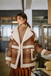 Women's Down 20230 Lamb Wool Coat Women Cotton-Padded Jacket Female Winter Thick Plus Woolen Warm Plaid Fur Collar Cotton Coats