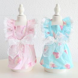 Dog Apparel Pink Blue Colors Dresses For Dogs 2023 Spring And Summer Est Lace Bow Design Watermelon Printed Cutw Sweet Skirts