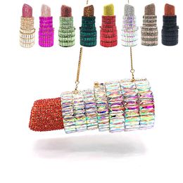 Evening Bags Luxury women evening party designer funny lipstick seductresses hollow out crystal clutches sexy pinkie purses 230901