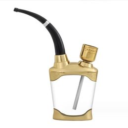 Latest Metal Plastic Water Pipe Bongs Hookahs Smoking Filter Cigarette Tobacco Pipes Accessories Two Functions Gold Gift For Man Sale