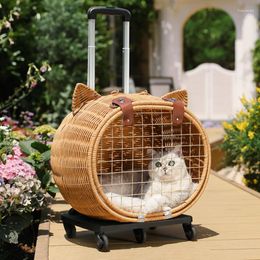 Dog Carrier Pets Out For Dogs Handmade Rattan Cage Small Pomeranian Basket Silent Pulley Transport