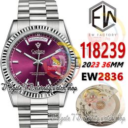 EWF V3 ew118239 A2836 Automatic Mens Watch 36MM Fluted Bezel Cherry Dial Stick Markers 904L Jubileesteel Bracelet With Same Serial Warranty Card eternity Watches