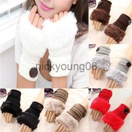 Five Fingers Gloves Five Fingers Gloves 1 Pair Fashion Cute Winter Women's Knitted Faux Fur Fingerless Soft Warm Mittens x0902