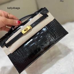 kellyity Kelli Bags Handmade 5A s Generation of 22cm American Alligator Highgloss Square Skin Pure Hand Sewn Wax Thread Womens Handbag Full Leather Have birkinbag