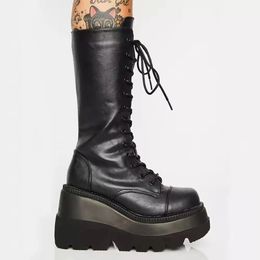 Boots Women Platform Shoes Booties Rain Combat Military Short Leather Black New Rock Punk Goth Lolita Clearance Offers For Girls Party Shoes