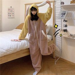 Women's Sleepwear 2023 Winter Pajamas Cute Ageing Spelling Colour Loose One-piece Long-sleeved Girls Nightgown Women Robe Sets