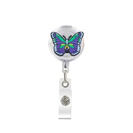 Business Card Files Cartoon Cute Retractable Badge Holder Reel Nurse Id Rainbow Butterfly Key Chain Alligator Clip With 367° Rotation. Ott8O